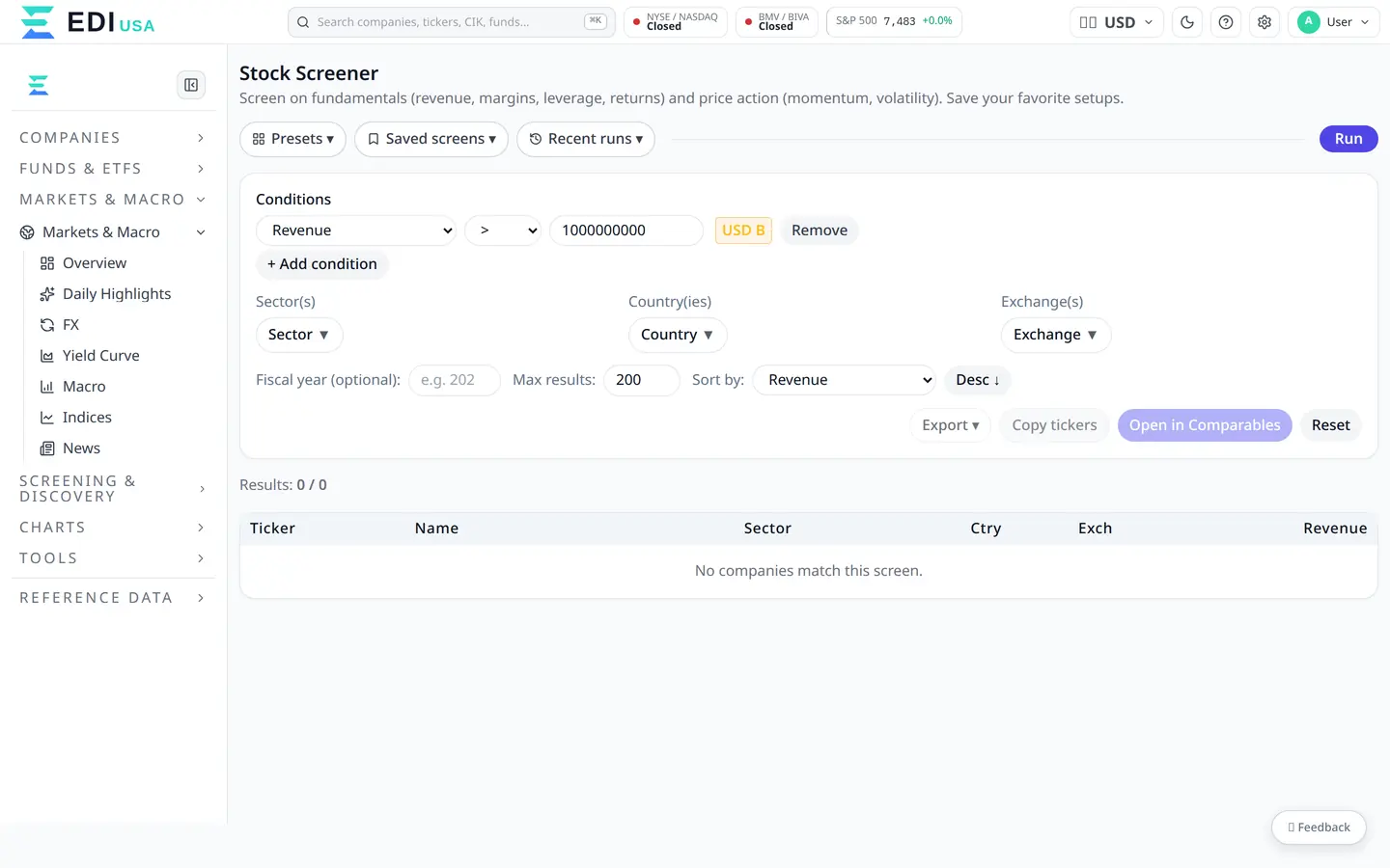 Plataforma EDI Finance — screener de acciones